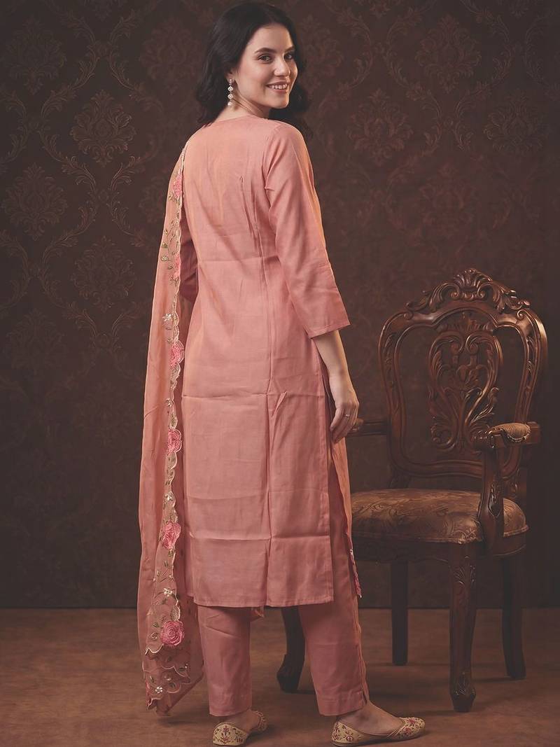 Women Floral Embroidered Regular Thread Work Kurta with Trousers & With Dupatta