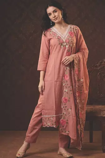 Women Floral Embroidered Regular Thread Work Kurta with Trousers & With Dupatta