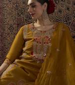 Ethnic Motifs Embroidered Round Neck Thread Work Kurta With Palazzos & Dupatta