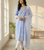Women Printed Regular Linen Kurta with Trousers & With Dupatta