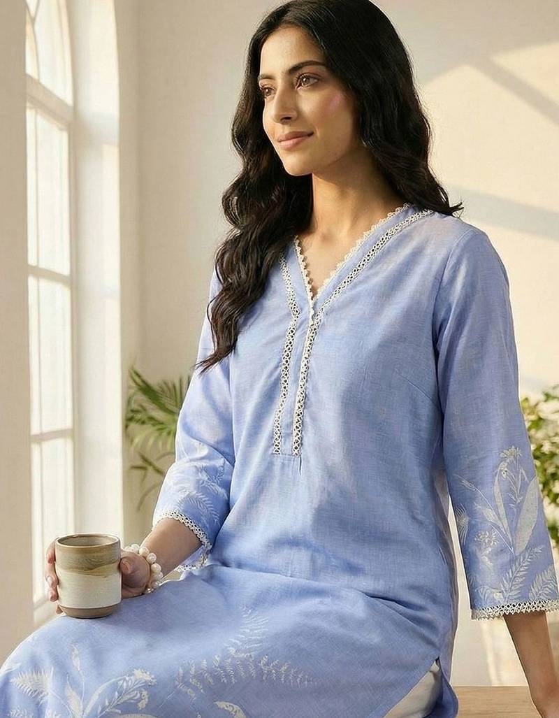 Women Printed Regular Linen Kurta with Trousers & With Dupatta