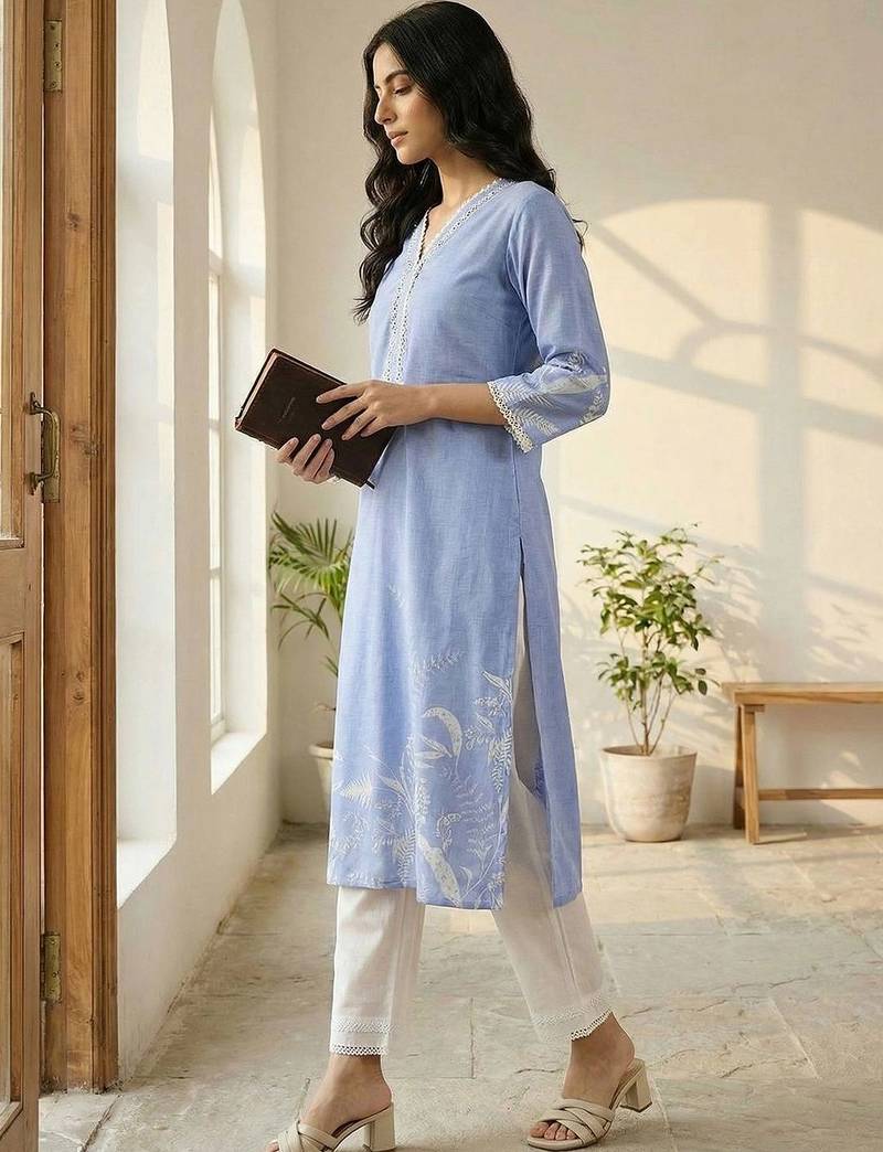 Women Printed Regular Linen Kurta with Trousers & With Dupatta