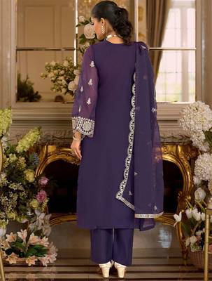 Ethnic Motifs Embroidered Zari Organza Straight Kurta & Trousers With Dupatta 4