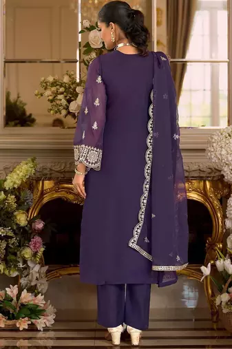 Ethnic Motifs Embroidered Zari Organza Straight Kurta & Trousers With Dupatta