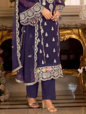 Ethnic Motifs Embroidered Zari Organza Straight Kurta & Trousers With Dupatta 7