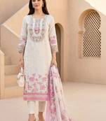 Women Floral Embroidered Regular Thread Work Linen Kurta with Trousers & With Dupatta