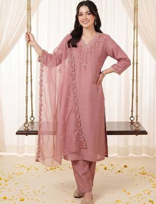 Women Ethnic Motifs Embroidered Regular Thread Work Kurta with Trousers & With Dupatta 1