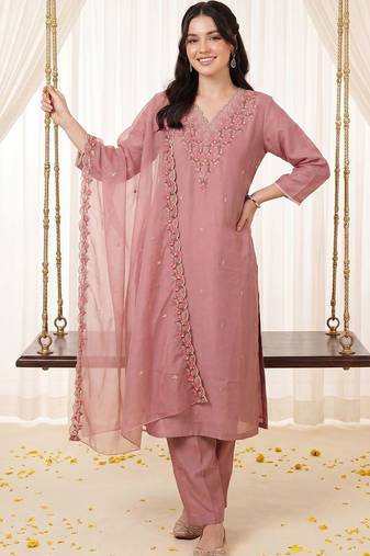 Women Ethnic Motifs Embroidered Regular Thread Work Kurta with Trousers & With Dupatta