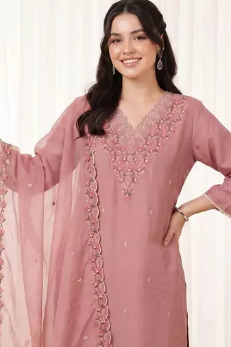 Women Ethnic Motifs Embroidered Regular Thread Work Kurta with Trousers & With Dupatta