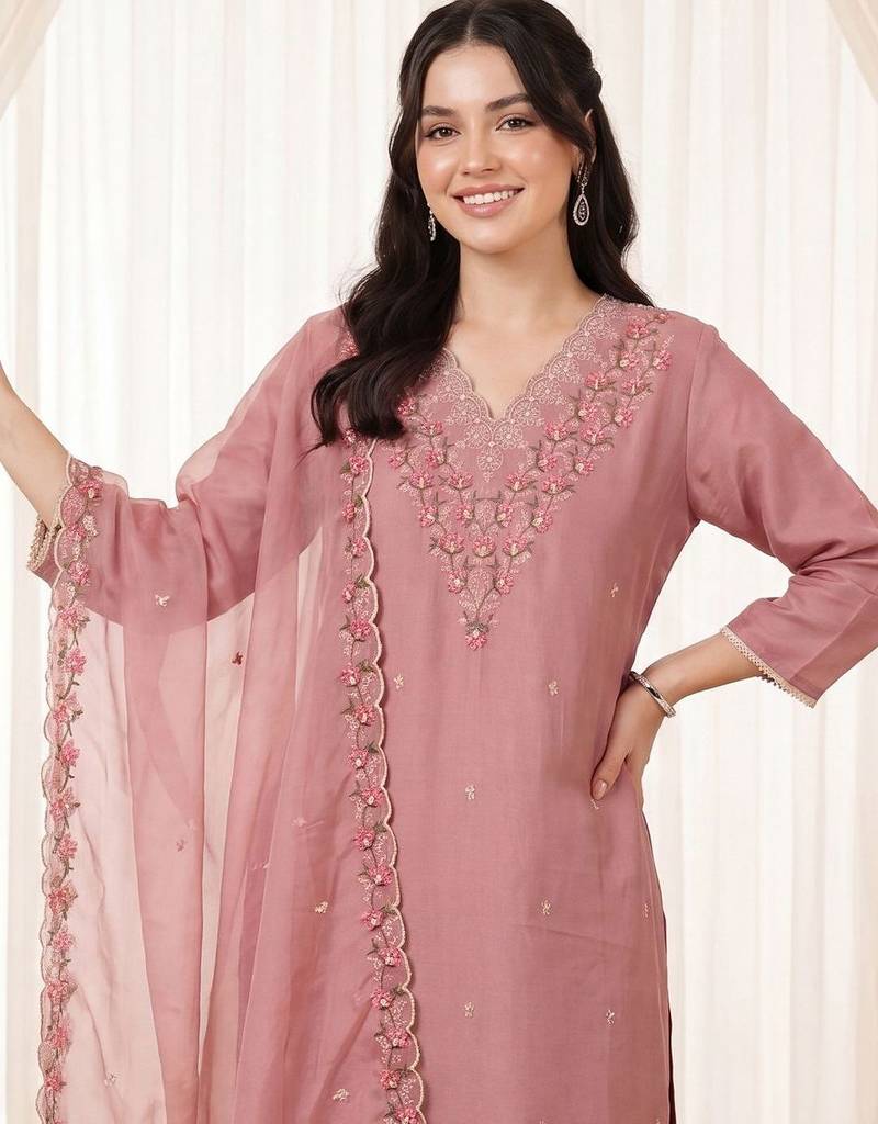 Women Ethnic Motifs Embroidered Regular Thread Work Kurta with Trousers & With Dupatta