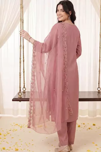 Women Ethnic Motifs Embroidered Regular Thread Work Kurta with Trousers & With Dupatta
