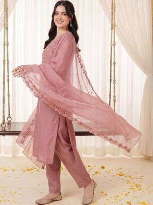 Women Ethnic Motifs Embroidered Regular Thread Work Kurta with Trousers & With Dupatta 6