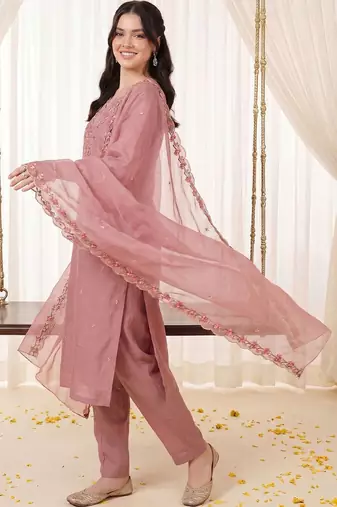 Women Ethnic Motifs Embroidered Regular Thread Work Kurta with Trousers & With Dupatta