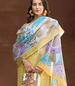 Women Ethnic Motifs Printed Regular Thread Work Linen Kurta with Trousers & With Dupatta