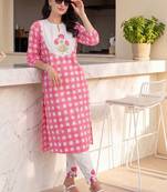 Women Regular Thread Work  Cotton Kurta with Trousers