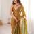 Gold color silk blend embroidered work saree with un-stitched blouse
