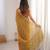 Gold color silk blend embroidered work saree with un-stitched blouse