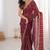 Maroon color silk blend embroidered work saree with un-stitched blouse