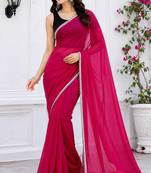 Pink color star georgette pre-draped saree with un-stitched blouse