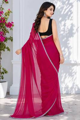 Pink color star georgette pre-draped saree with un-stitched blouse 2