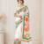 White color linen cotton digital printed saree with un-stitched blouse