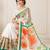 White color linen cotton digital printed saree with un-stitched blouse