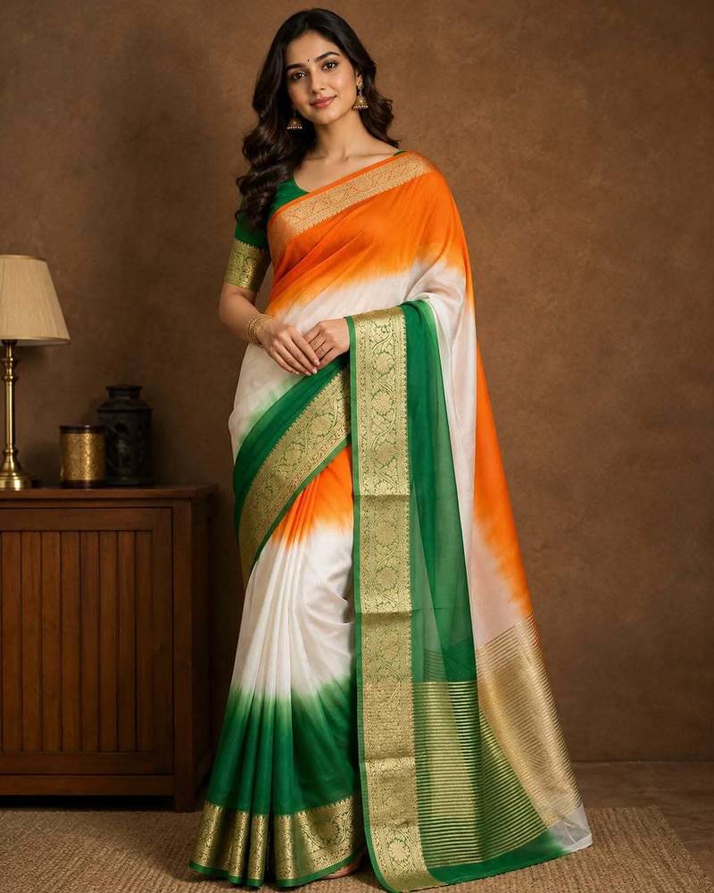 Multicolor kora organza jacquard soft digital print saree with un-stitched blouse