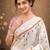 White color linen cotton digital printed saree with un-stitched blouse