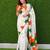 White color linen cotton digital printed saree with un-stitched blouse