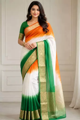 White color kora oregenza jacquard soft digital print saree with un-stitched blouse