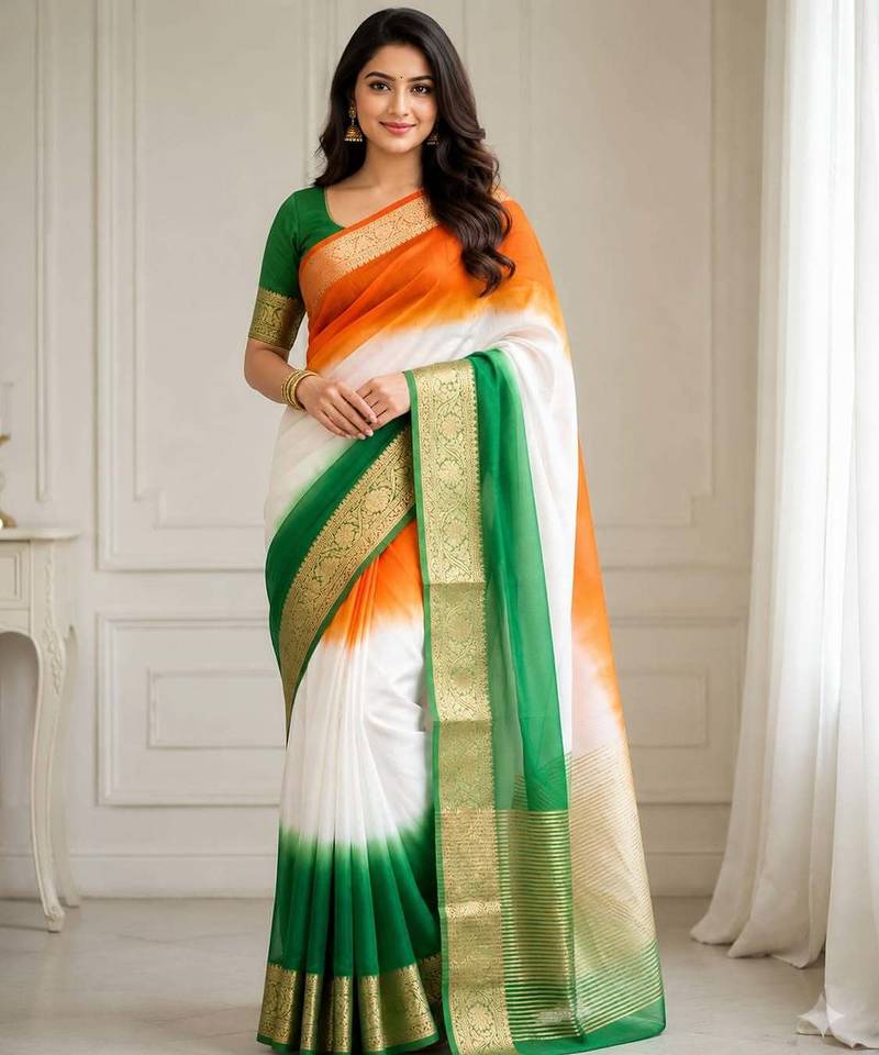 White color kora oregenza jacquard soft digital print saree with un-stitched blouse