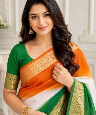 White color kora oregenza jacquard soft digital print saree with un-stitched blouse 2