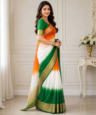 White color kora oregenza jacquard soft digital print saree with un-stitched blouse 3