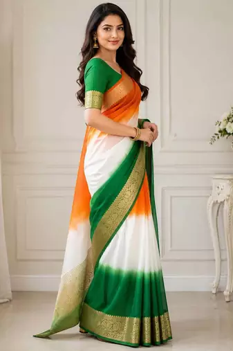 White color kora oregenza jacquard soft digital print saree with un-stitched blouse