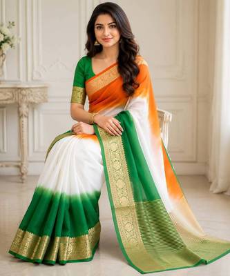 White color kora oregenza jacquard soft digital print saree with un-stitched blouse 4