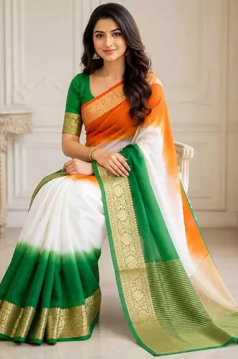 White color kora oregenza jacquard soft digital print saree with un-stitched blouse