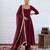 Maroon chanderi silk blend solid kurta pant set with solid silk blend dupatta
