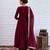 Maroon chanderi silk blend solid kurta pant set with solid silk blend dupatta