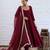 Maroon chanderi silk blend solid kurta pant set with solid silk blend dupatta
