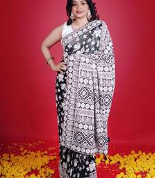 Black faux georgette embroidered thread work heavy look ethnic saree with blouse