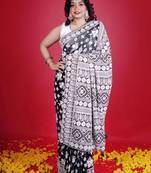 Black faux georgette embroidered thread work heavy look ethnic saree with blouse