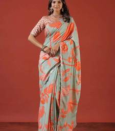 Sea green silk embroidered sequins work heavy look ethnic saree with blouse