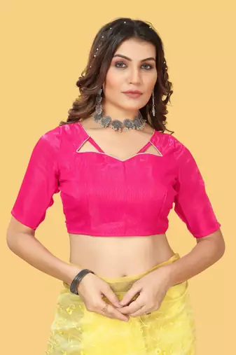Yellow organza embroidered zari woven heavy look ethnic saree with blouse