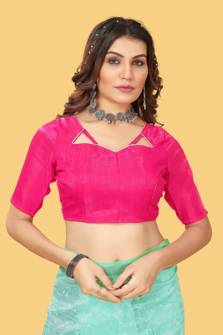 Teal organza embroidered zari woven heavy look ethnic saree with blouse