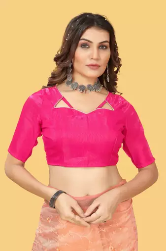 Peach organza embroidered zari woven heavy look ethnic saree with blouse