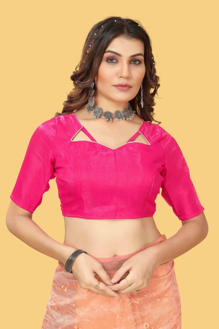 Peach organza embroidered zari woven heavy look ethnic saree with blouse