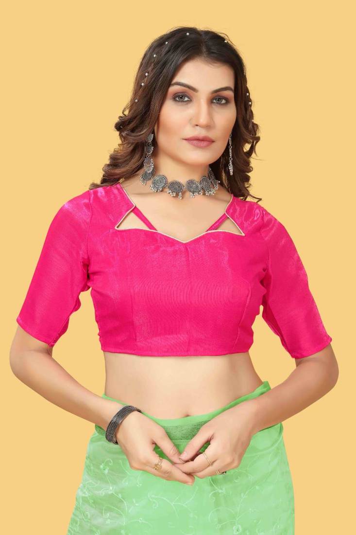 Green organza embroidered zari woven heavy look ethnic saree with blouse