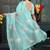 Teal organza embroidered zari woven heavy look ethnic saree with blouse