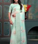 Magenta organza embroidered zari woven heavy look ethnic saree with blouse