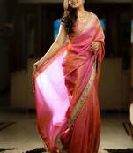 Pink tissue embroidered zari work heavy look ethnic saree with blouse
